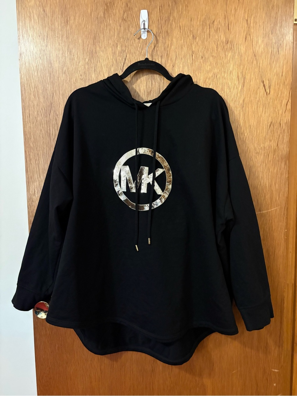 Michael Kors Black Hoodie with Gold Sequin MK Logo - Picture 8 of 9